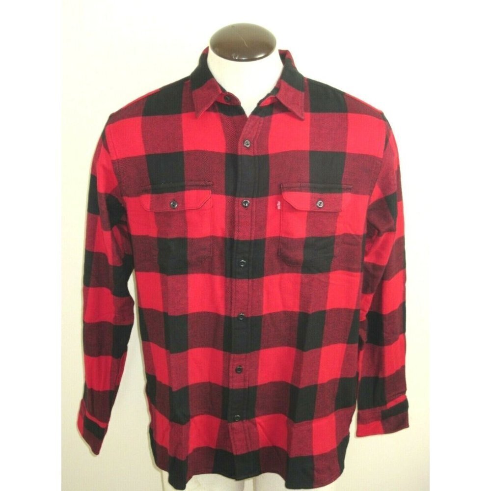 Levi's Men's Checked Jackson button up Work Shirt Red Black Classic Plaid NWT - Picture 1 of 6